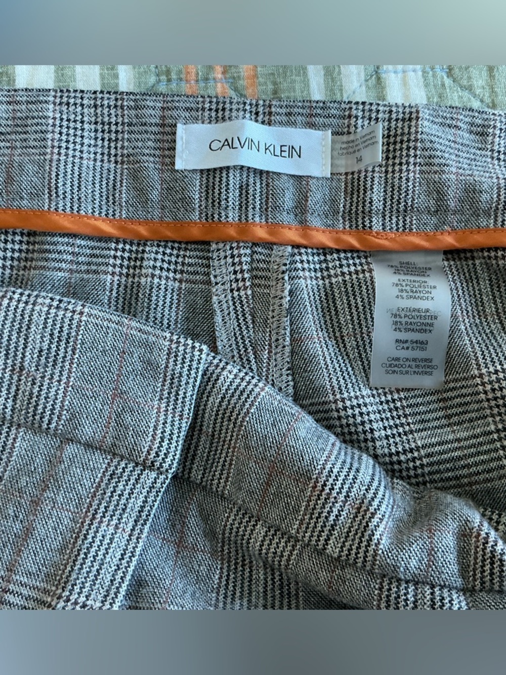 Calvin Klein Beige, Rust and Black Plaid Dress Pants